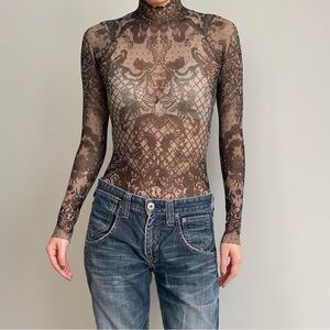Vintage y2k Dsquared2 lace mesh tattoo bodysuit top